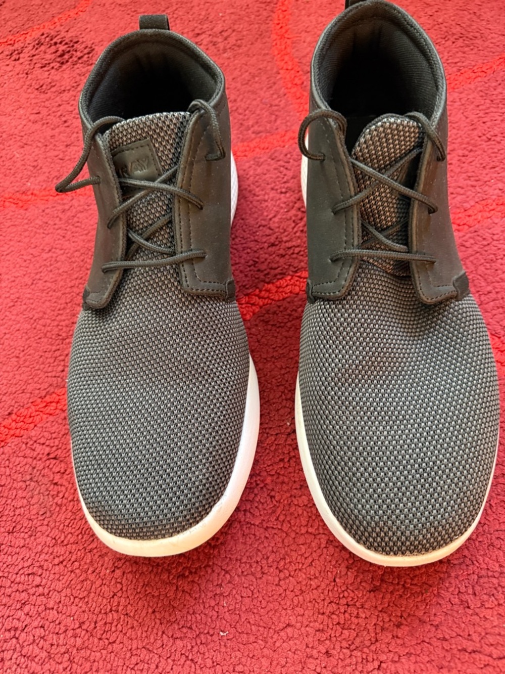 Men's Black Knit Lace-Up Boots - Lightweight Casual Shoe/Boot